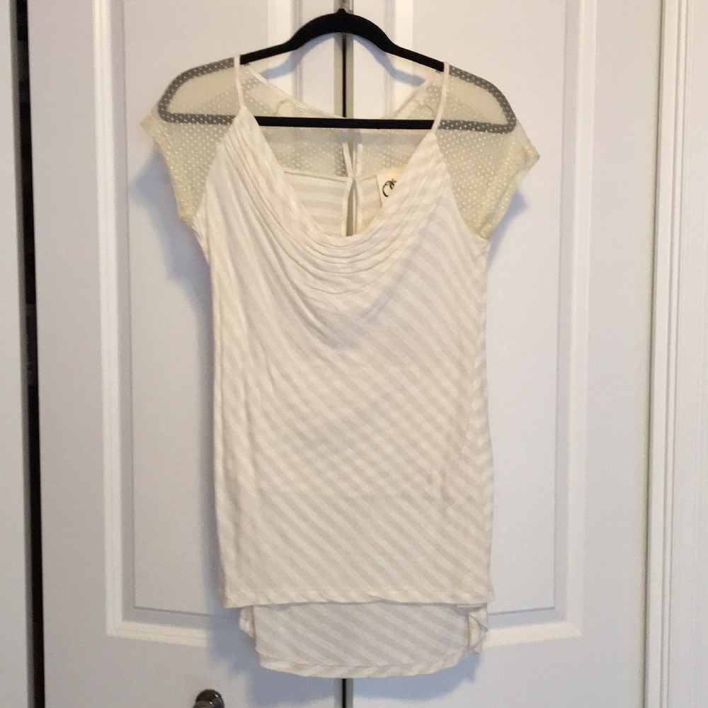 Cream striped and mesh Anthropologie tunic